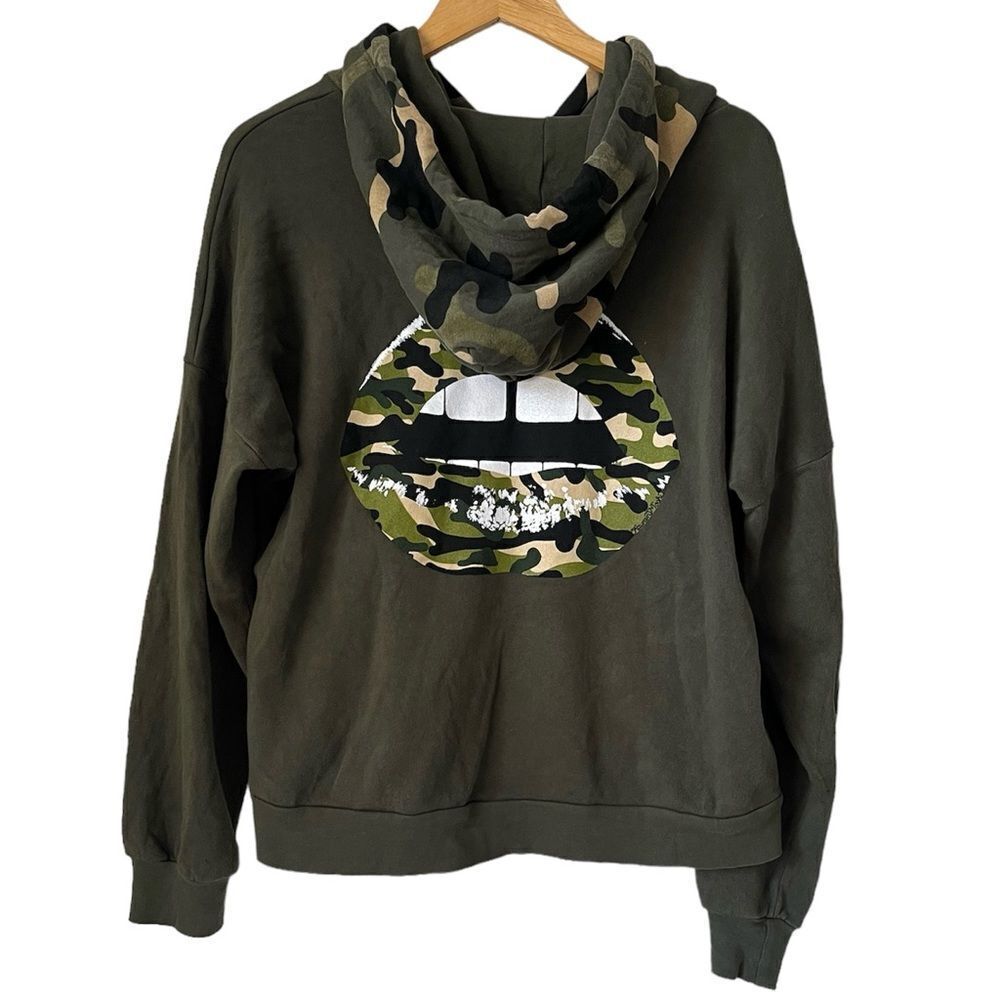 Lauren Moshi Camouflage Hoodie Lip Forest Camo Fleece Knit Sweatshirt Small